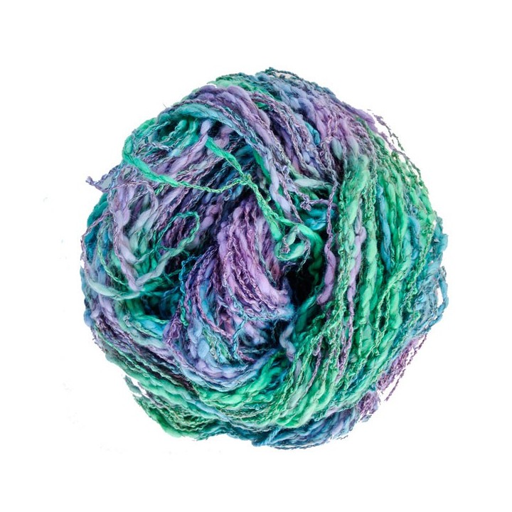 Algodón y lino boucle  lila-verde
