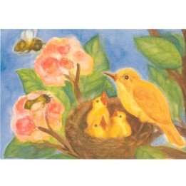 Postal Nido con pájaros 