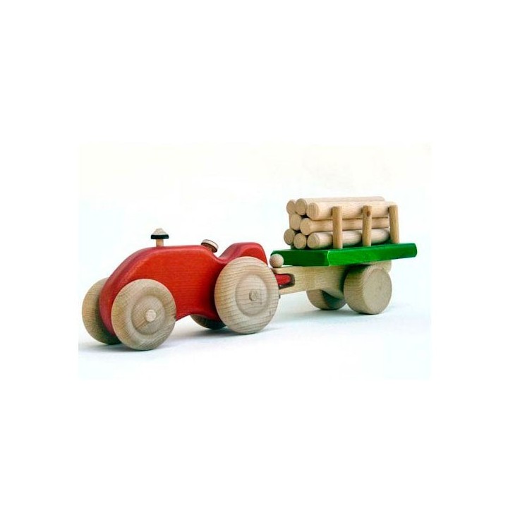 Tractor de madera con remolque