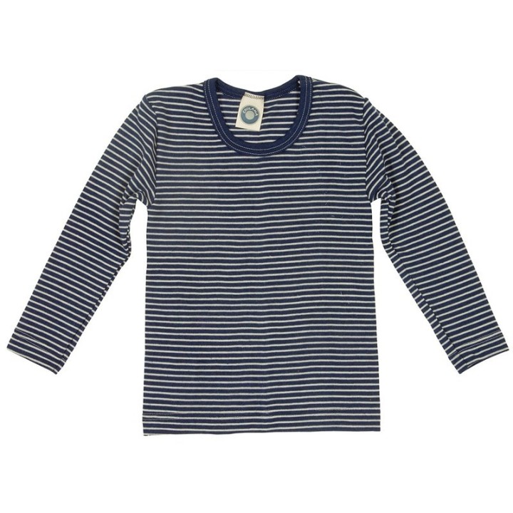 Camiseta Interior de manga larga de Lana y Seda en Azul