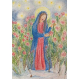 Postal - María en el jardín de rosas