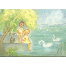 Postal - Julio, niños en el lago