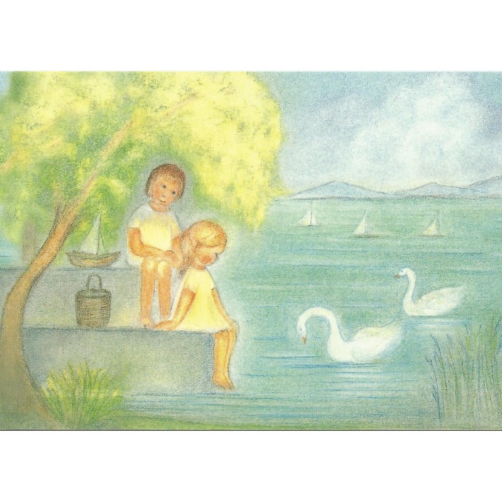 Postal - Julio, niños en el lago