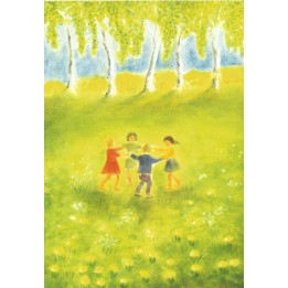 Postal - Niños bailando en primavera