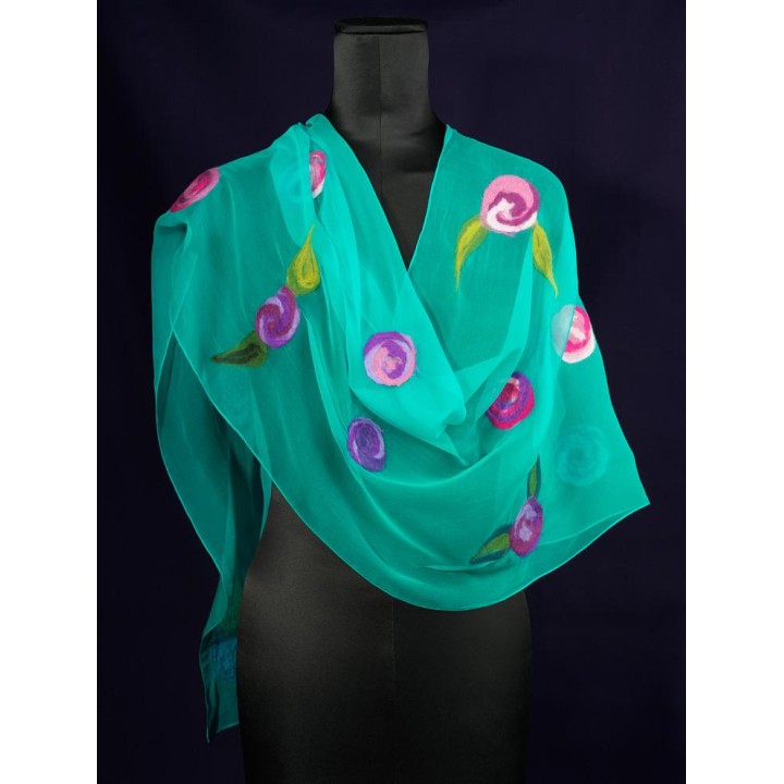 Chal de seda chiffon - azul laguna
