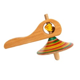 Peonza de madera con mango lanzador