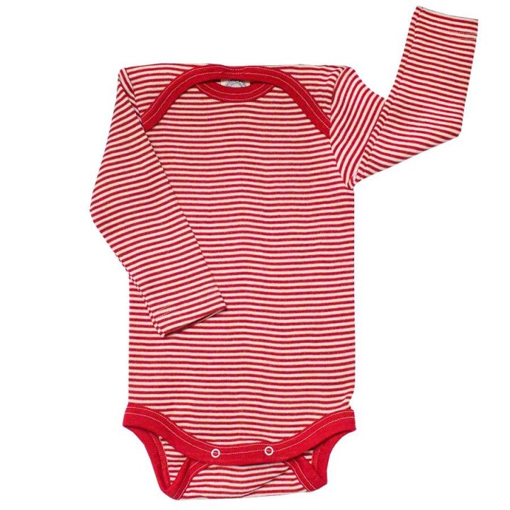 Body de lana orgánica y seda rojo/natural