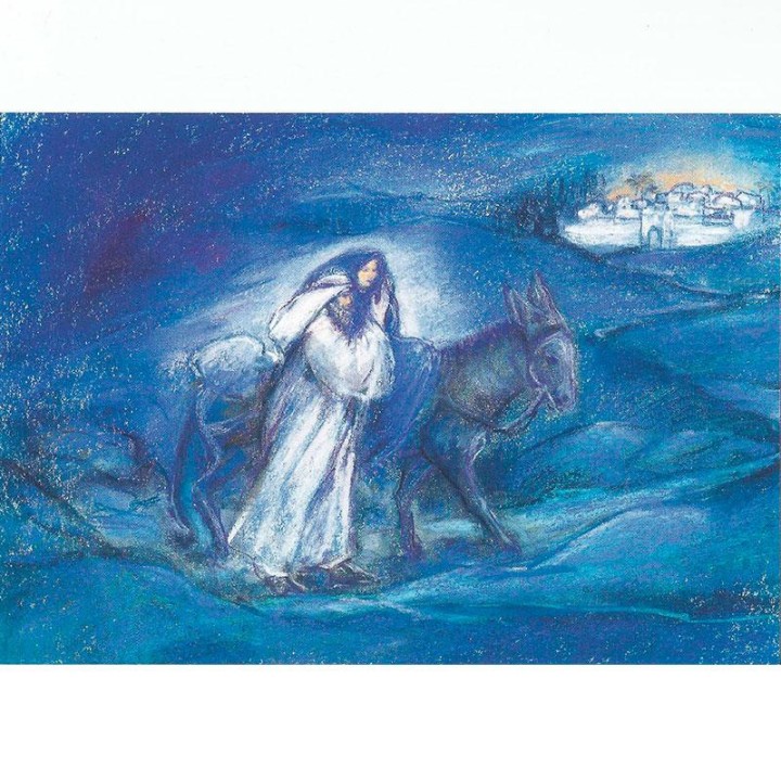 Postal Jose y Maria camino a Belén