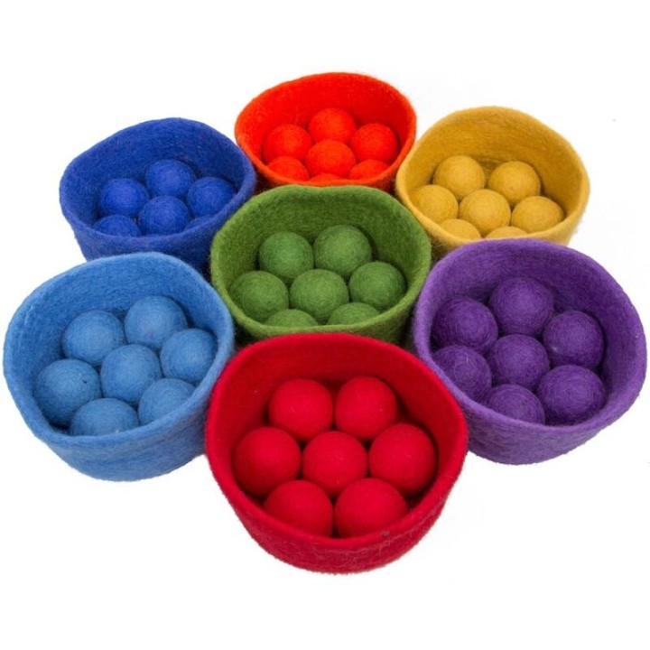 Cuenco y pelotas de lana cardad