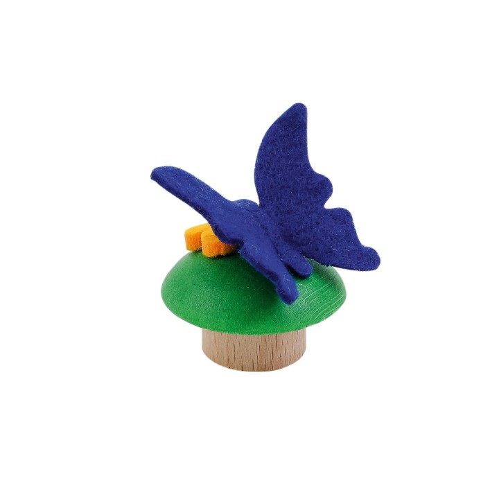 Figura de madera y fieltros mariposa azul