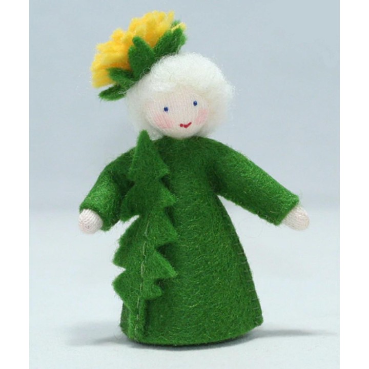 Niña flor diente de León con hoja