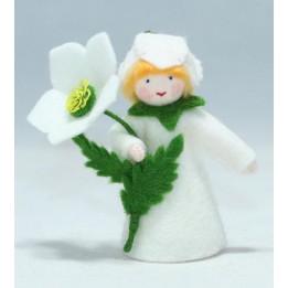 Niña flor Rosa de Navidad en mano