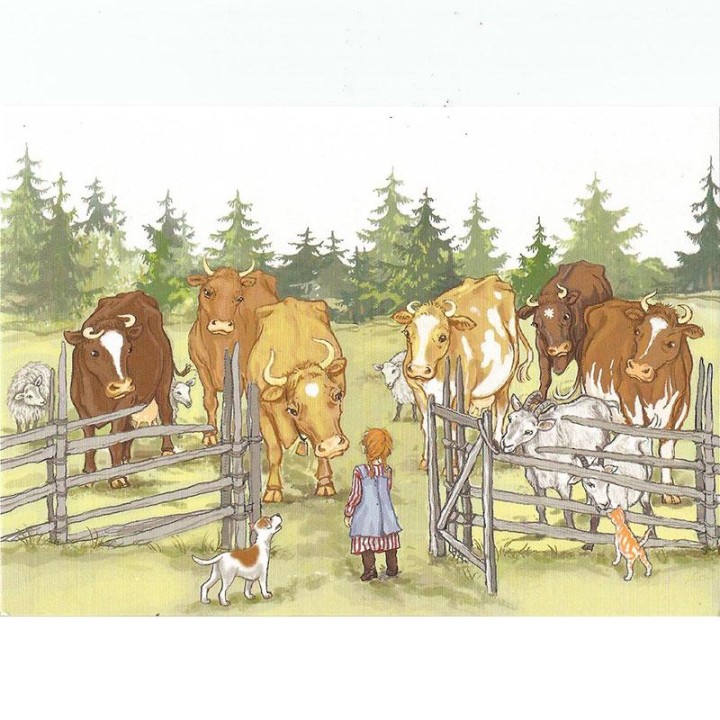 Postal Greta y las vacas