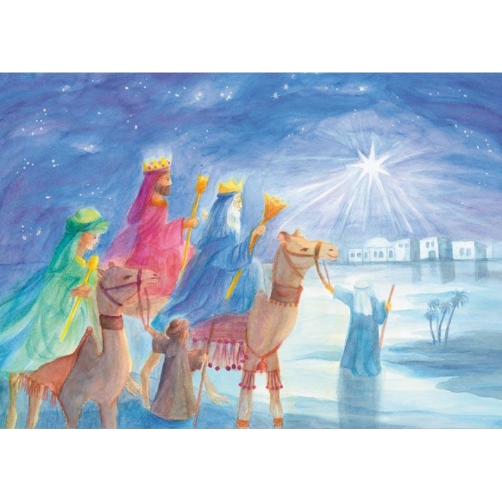 Postal La llegada de los reyes magos