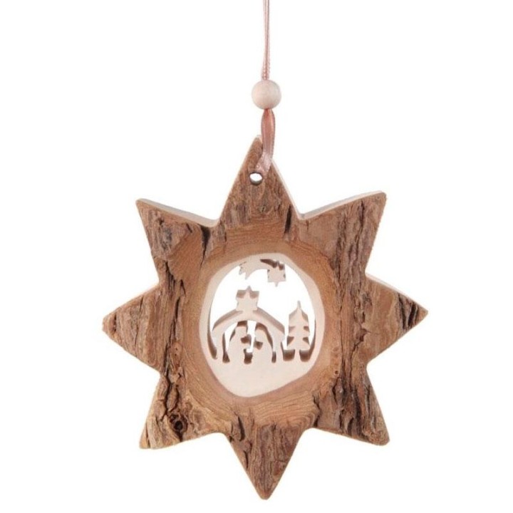 Estrella de madera con corteza Belén