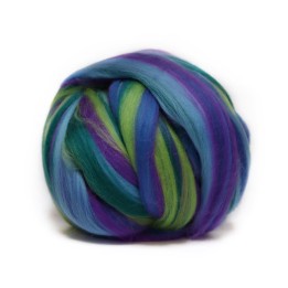 Lana cardada en cinta multicolor - verdes, azules y violetas