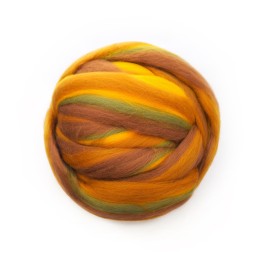 Lana peinada en cinta multicolor - amarillo, verde y marrón