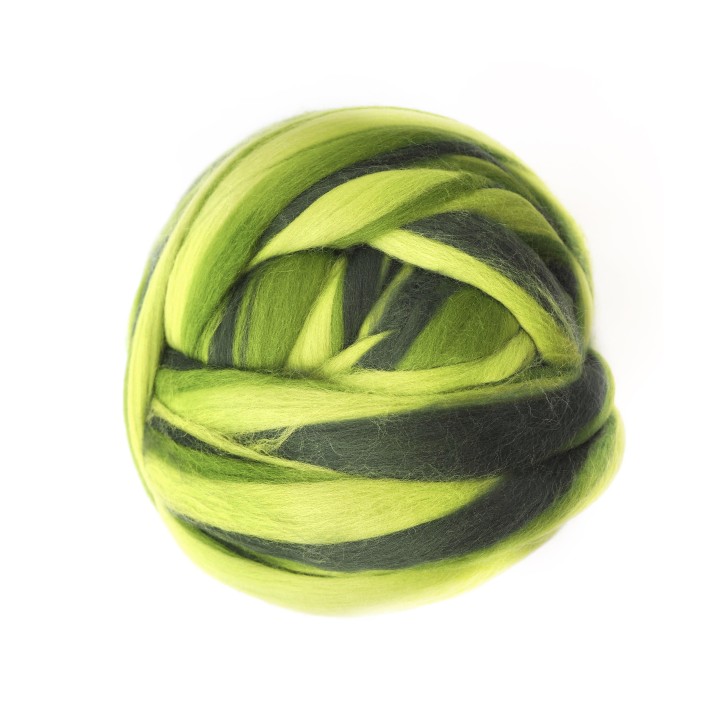 Lana peinada en cinta multicolor - tonos verdes