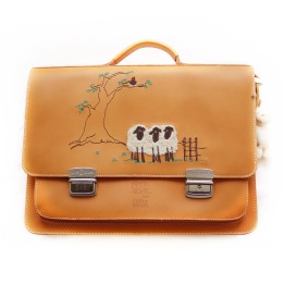 Cartera escolar de cuero con ovejas