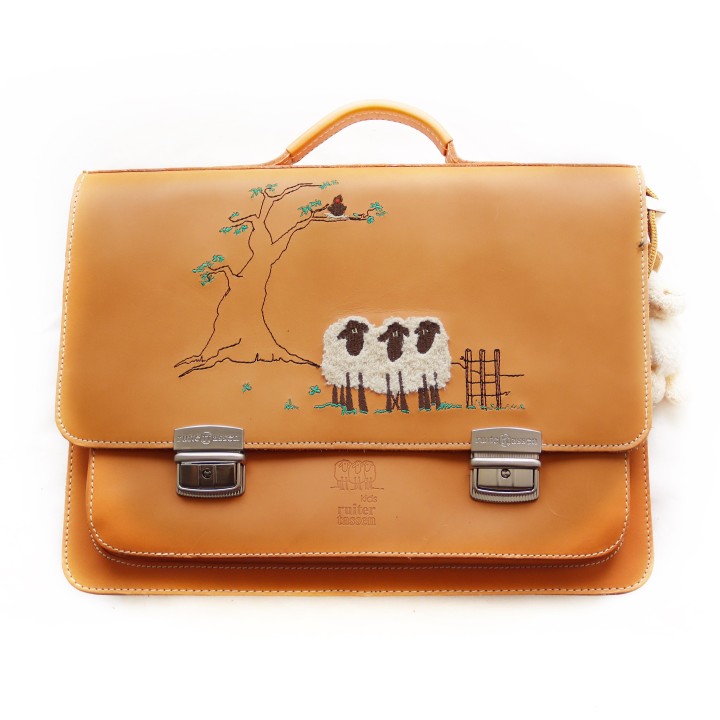 Cartera escolar de cuero con ovejas
