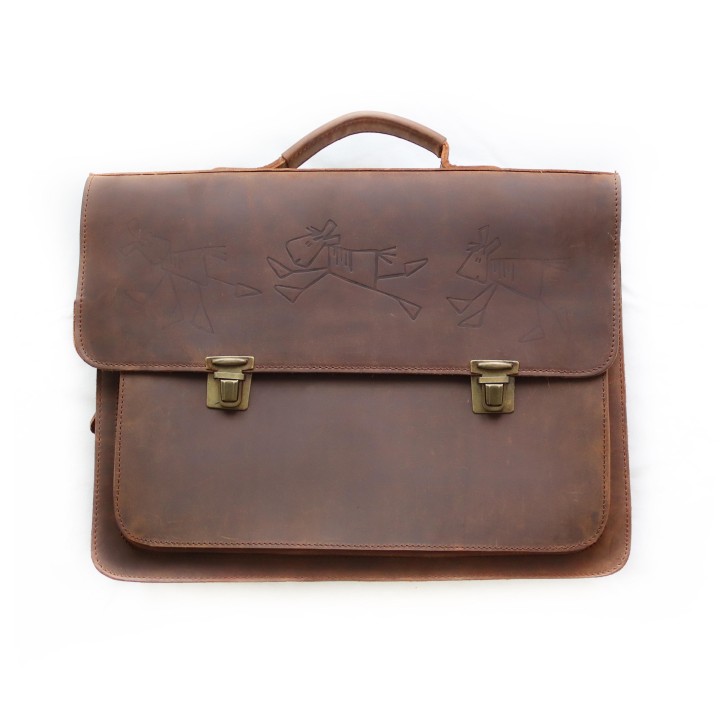 Cartera escolar de cuero marrón