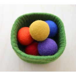 Cuenco y pelotas de lana cardad