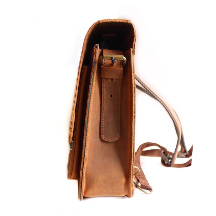 Cartera escolar de cuero marrón ovejas