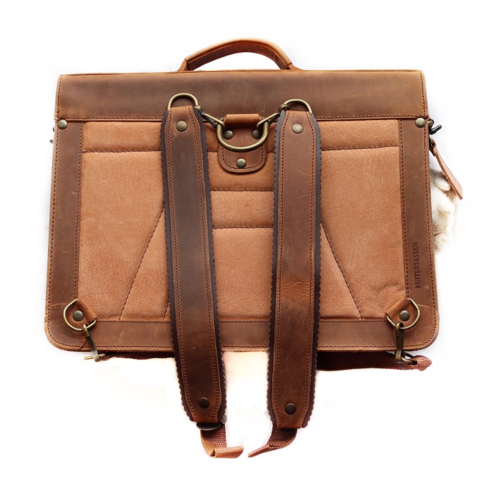 Cartera escolar de cuero marrón ovejas