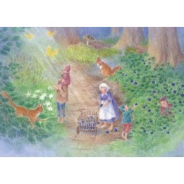 Postal Familia de enanitos en el bosque