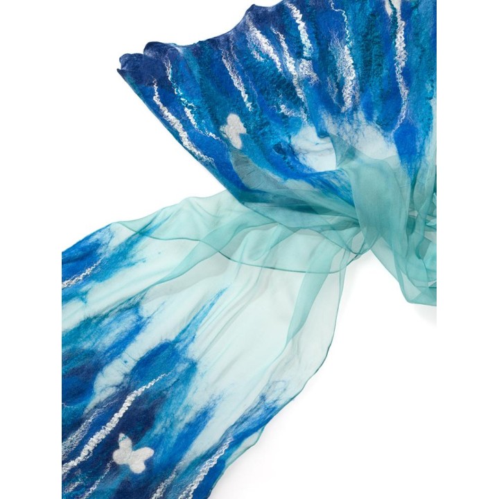 Chal de seda chiffon - azul agua