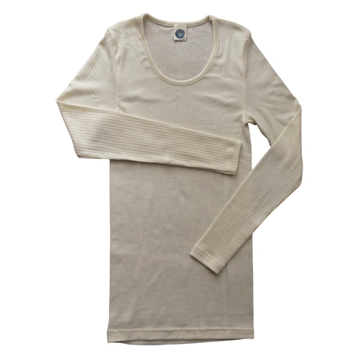 Camiseta interior manga corta lana/seda - azul