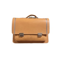 Cartera apaisada de cuero con bolsillo frontal