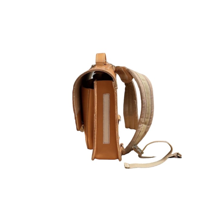 Cartera apaisada de cuero con bolsillo frontal