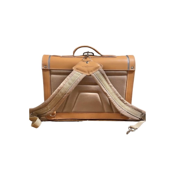 Cartera apaisada de cuero con bolsillo frontal