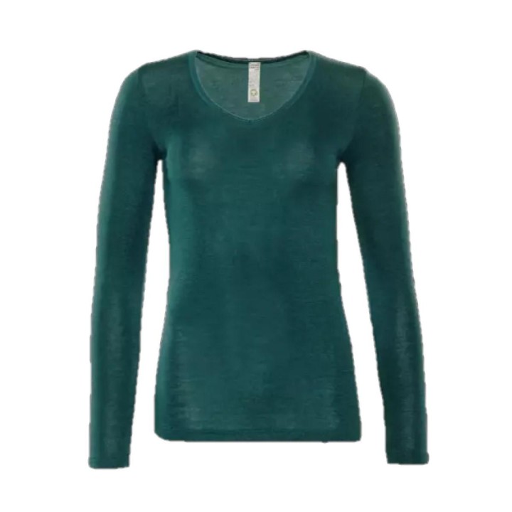 Camiseta manga larga mujer lana y seda turquesa