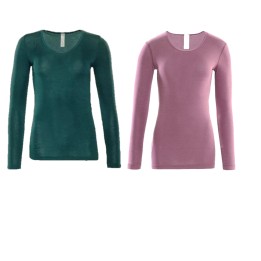 Camiseta manga larga mujer lana y seda turquesa