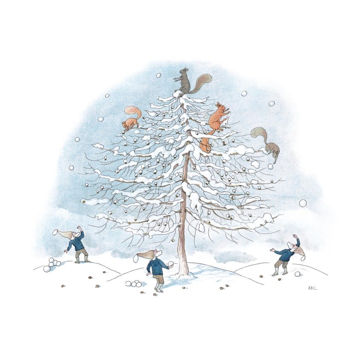 Postal Cuento de invierno Ardillas