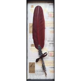 Pluma caligrafía burdeos oscuro con tinta y tintero