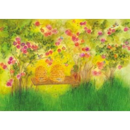 Postal - Las abejas en el rosal
