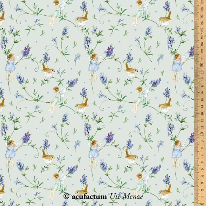 Tela de algodón orgánico Elfas de lavanda