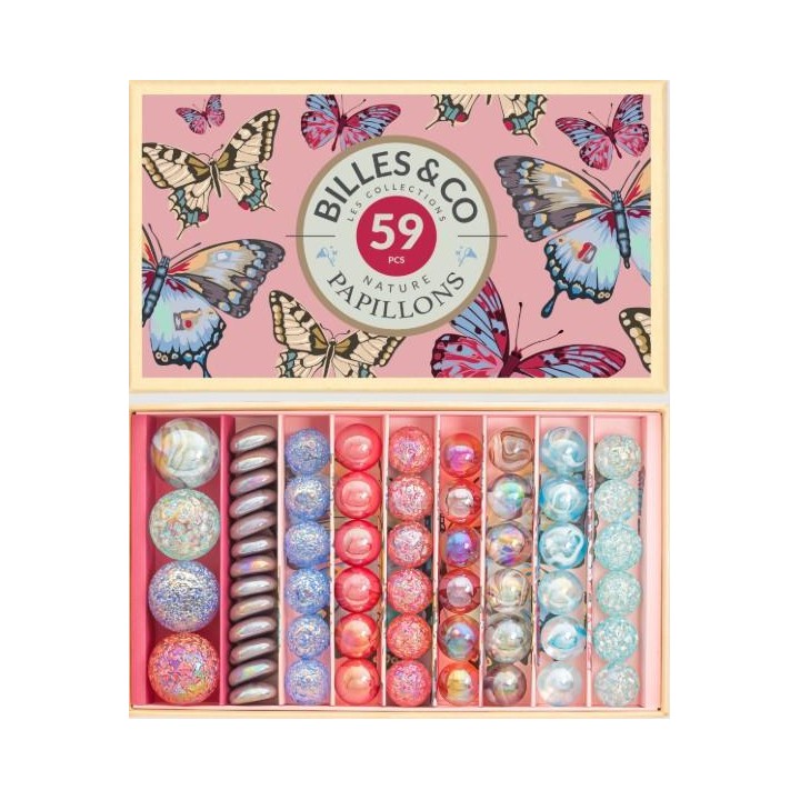 Caja de canicas mariposas