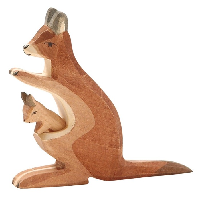 Canguro de madera - mamá con bebé.