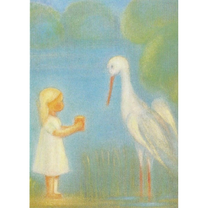 Postal Niño con Cigüeña