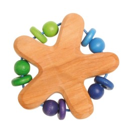 Sonajero estrella con discos verdes y azules.
