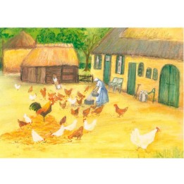 Postal Gallinas en la granja.