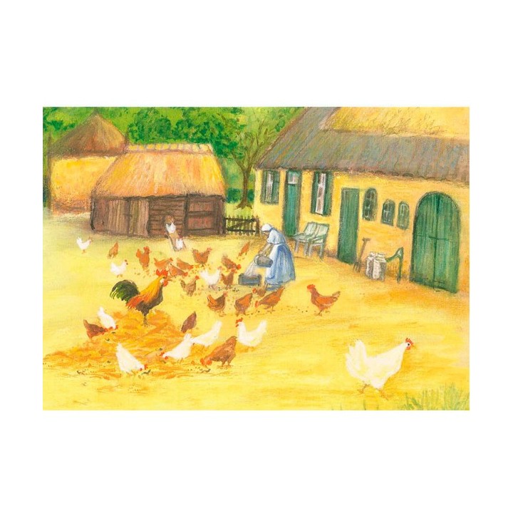 Postal Gallinas en la granja.