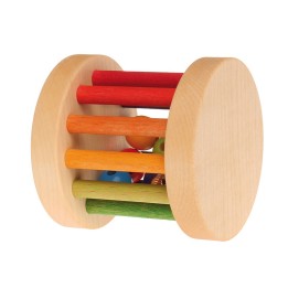 Sonajero de madera - Mini tambor con bolitas arcoiris
