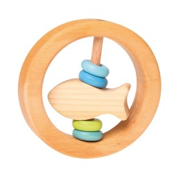 Sonajero de madera - Anilla con pequeño pez y discos de colores