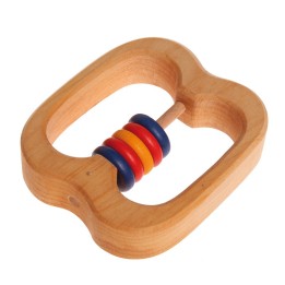 Sonajero de madera - Anilla grande con discos azules y rojos