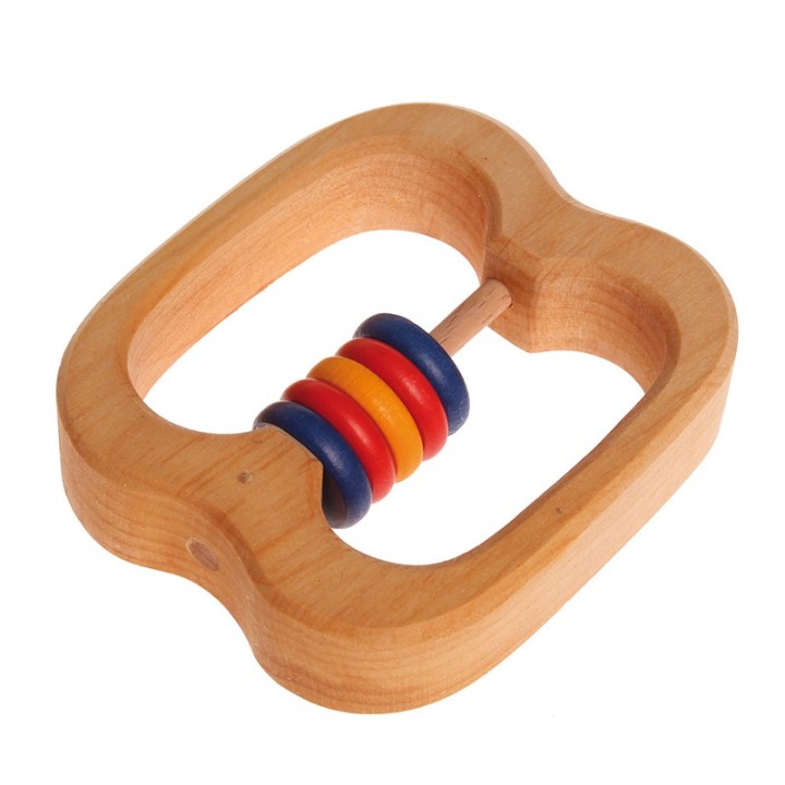 Sonajero de madera - Anilla grande con discos azules y rojos